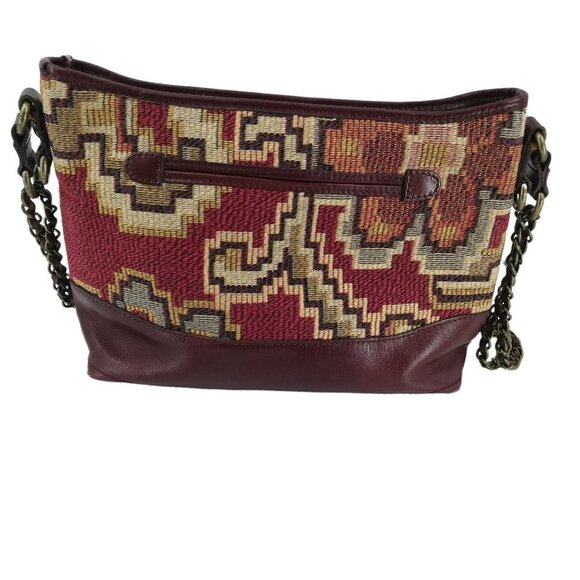 Patricia Nash Brown Leather Tapestry Purse Handbag Shoulder Zipper Pockets Chain - Picture 6 of 11